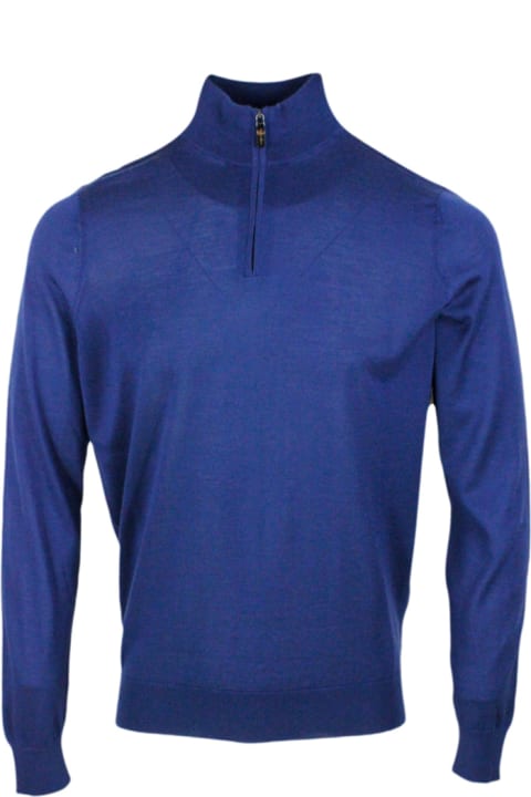 メンズ Colomboのウェア Colombo Light Half-zip Long-sleeved Sweater In Fine 100% Cashmere And Silk With Special Processing On The Profile Of The Neck