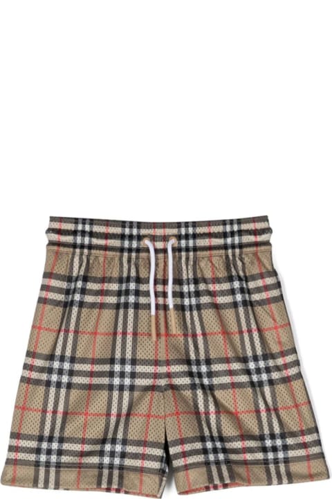 Fashion for Boys Burberry 'malcolm' Beige Shorts With Check Motif In Perforated Fabric Boy