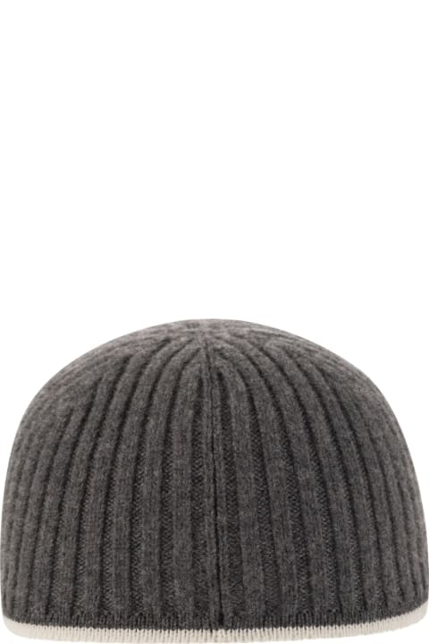 Hats for Women Brunello Cucinelli Ribbed Virgin Wool, Cashmere And Silk Knit Baseball Cap With Jewel