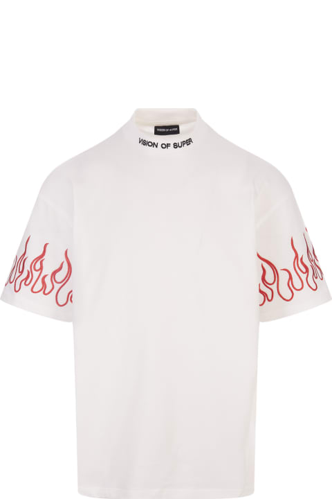 Vision of Super for Men Vision of Super White T-shirt With Embroidered Red Flames