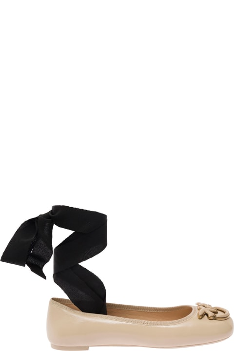 Pinko Flat Shoes for Women Pinko Ballerinas With Black Ribbon In Leather