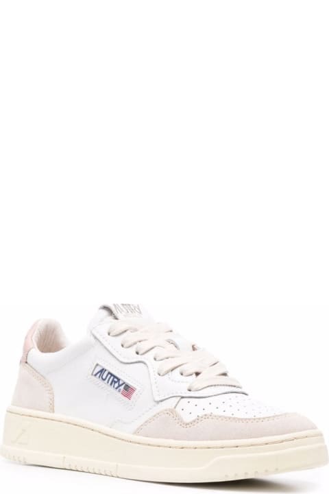 Homeware Autry 'medalist' White Low Top Sneakers With Blue Suede Details In Leather Woman