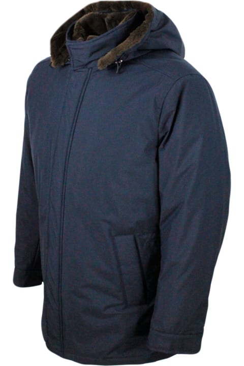 Barba Napoli for Men Barba Napoli 3/4 Length Luxury Jacket Padded In Technical Fabric With Precious And Precious Lapin Lining And Detachable Hood. Zip Closure And Front Pockets