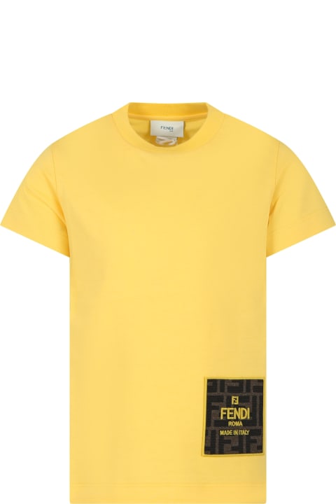 Fendi Kids Fendi Yellow T-shirt For Boy With Logo