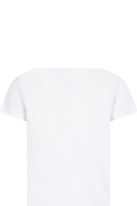 ガールズ Versaceのトップス Versace White T-shirt For Girl With Logo And Marine Print