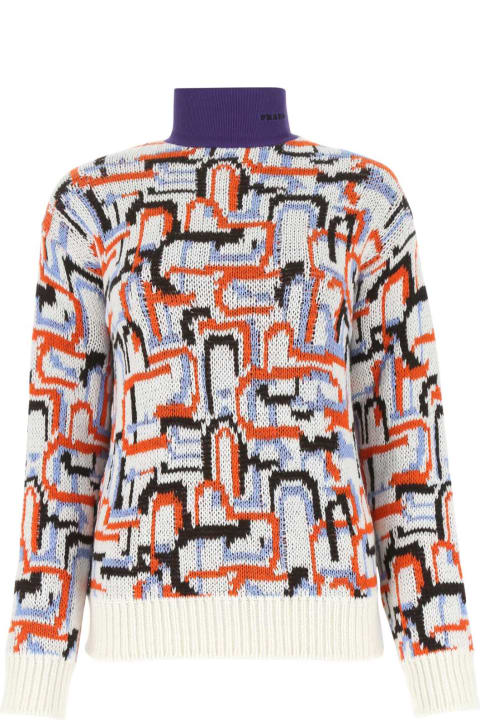 Prada Sweaters for Men Prada Embroidered Wool Blend Sweater