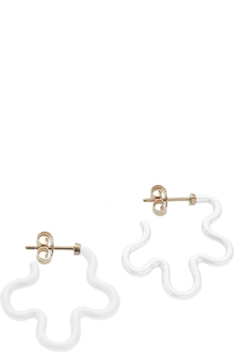 Earrings for Women Bea Bongiasca 2 Tone Asymmetrical Flower Power Earrings In White