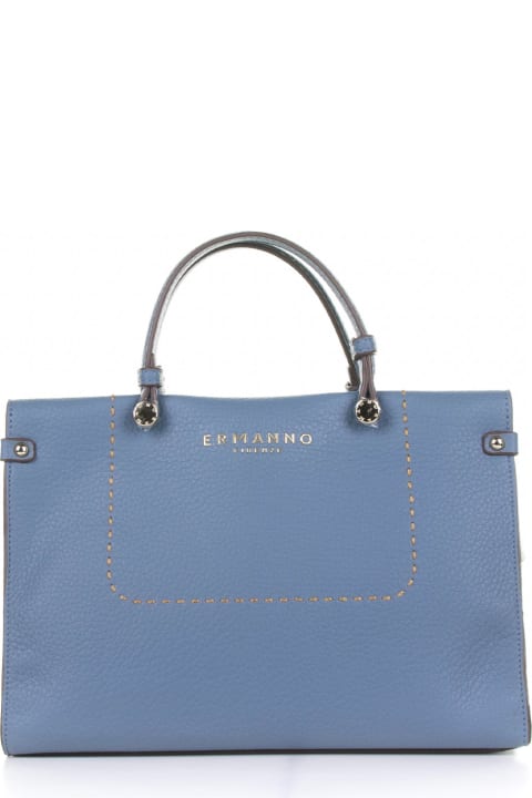 Ermanno Scervino Totes for Women Ermanno Scervino Petra Small Light Blue Leather Handmade Tote Bag