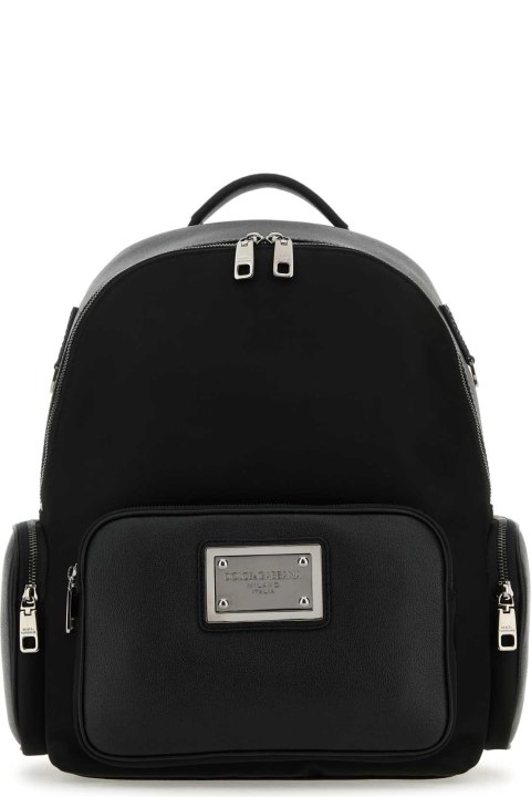 Dolce & Gabbana Backpacks for Men Dolce & Gabbana Black Fabric And Leather Backpack