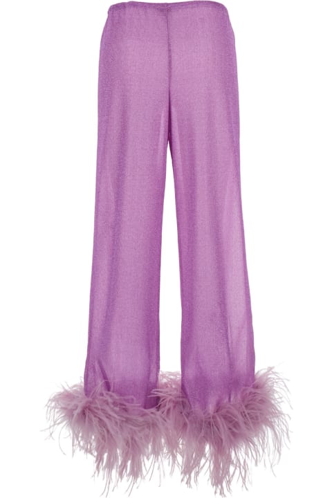 ウィメンズ Osereeのパンツ＆ショーツ Oseree 'lumière Plumage' Violet Pants With Feathers And Drawstring In Polyamide Blend Woman