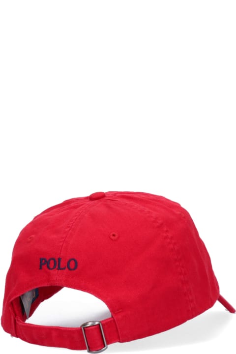 Hats for Men Polo Ralph Lauren Red Baseball Hat With Blue Pony