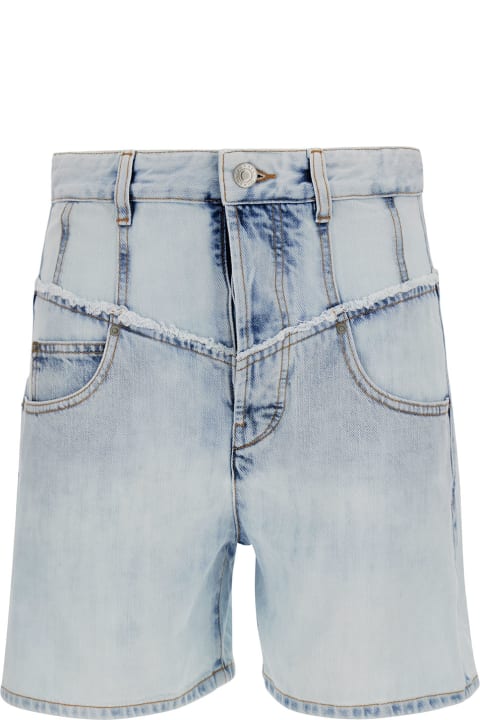 Light Blue Shorts With Patch Logo And Contrasting Details In Cotton Denim Woman