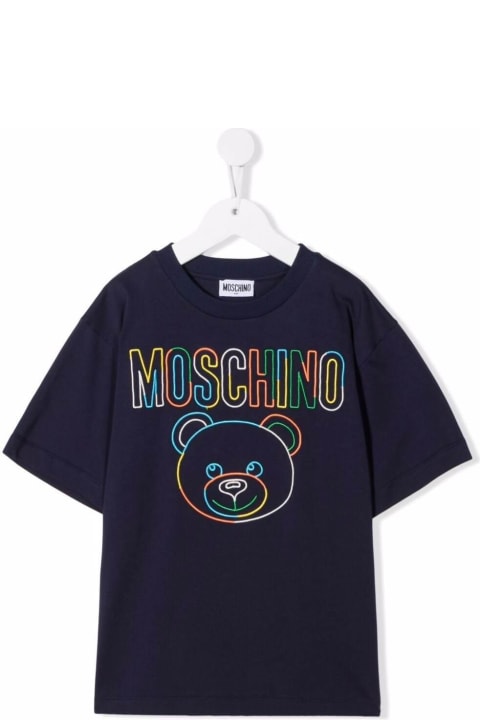 Moschino Kids Boy's  Blue Cotton T-shirt With Logo