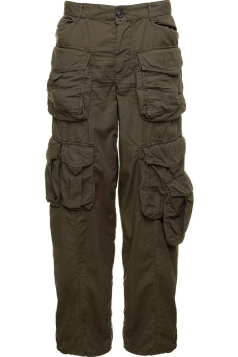ウィメンズ Dsquared2のパンツ＆ショーツ Dsquared2 Military Green Low Waisted Cargo Pants With Branded Buttons In Stretch Cotton Woman