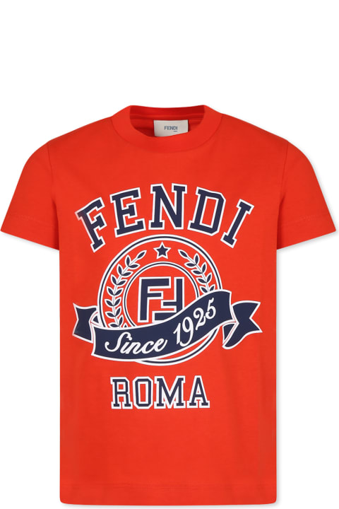 Homeware Fendi Red T-shirt For Kids With Logo