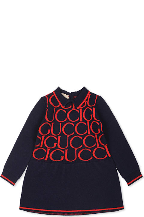 Fashion for Kids Gucci Blue Dress For Baby Girl With Gucci Magazine Logo