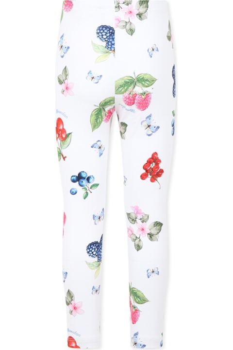 Monnalisa Bottoms for Girls Monnalisa White Leggings For Girl With Fruit