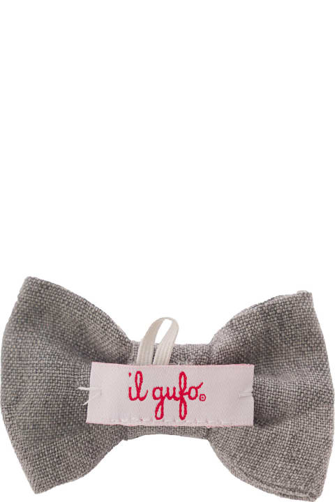 Il Gufo for Kids Il Gufo Grey Pre-tied Bow Tie In Linen Baby