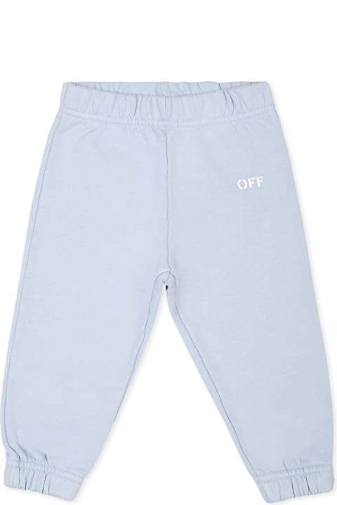 Off-White Bottoms for Baby Girls Off-White Light Blue Trousers For Baby Boy With Logo