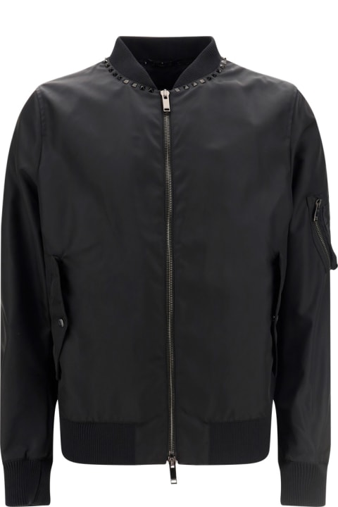 Coats & Jackets for Men Valentino Black Bomber Jacket With Studs On The Neck
