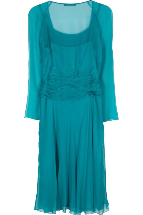Fashion for Women Alberta Ferretti Teal Blue Silk Midi Dress