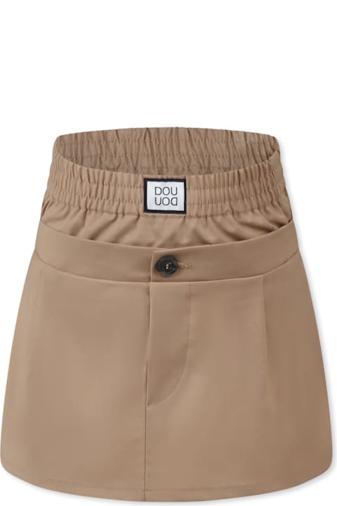 Douuod Bottoms for Girls Douuod Beige Skirt For Girl With Logo Patch