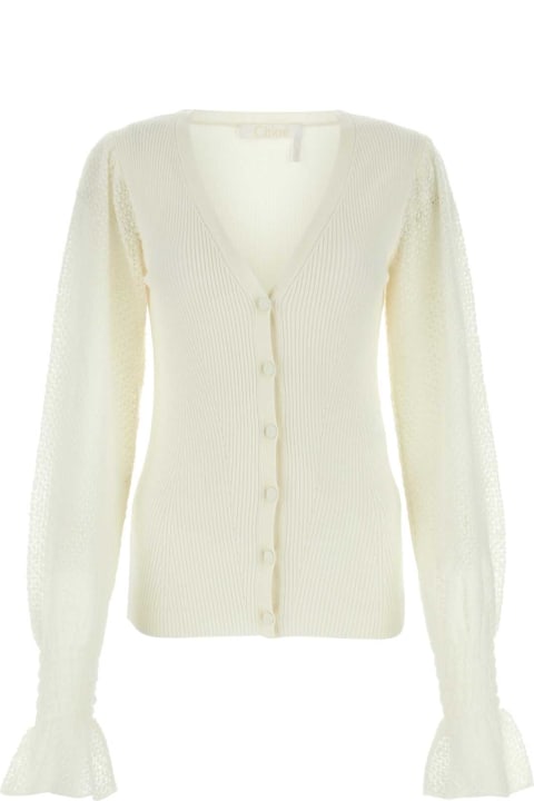 Sweaters for Women Chloé Ivory Stretch Wool Blend Cardigan