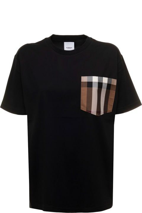Black T-shirt In Jersey With Vintage Check Patch Pocket To The Chest Woman