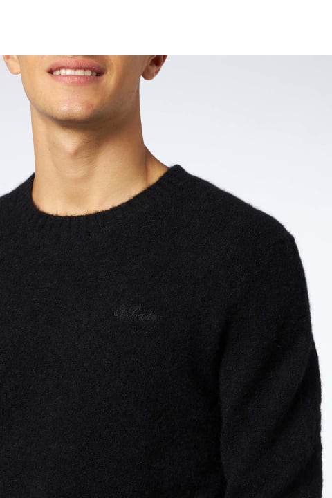 Homeware MC2 Saint Barth Crewneck Sweater Heron In Black Stretch Alpaca With St. Barth Embroidery