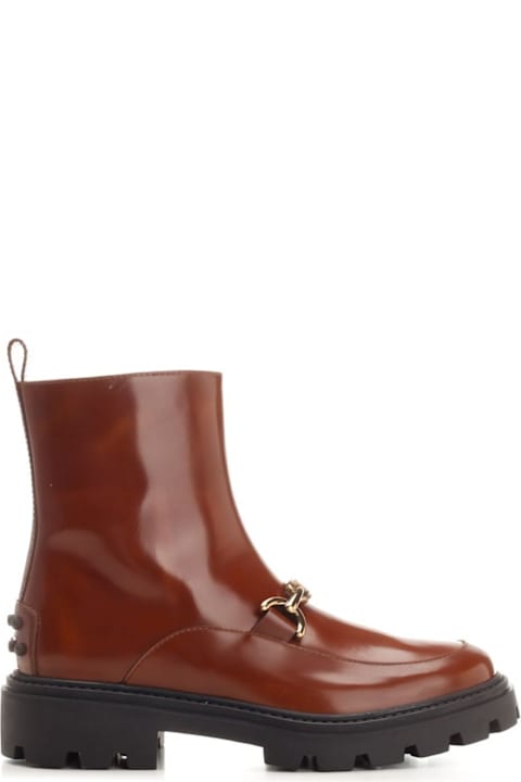Tod's Boots for Women Tod's Logo Plaque Round Toe Ankle Boots