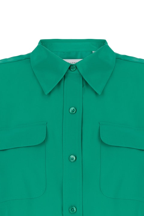 Homeware Equipment 
slim Signature
 Emerald Green Shirt With Classic Collar In Silk Woman