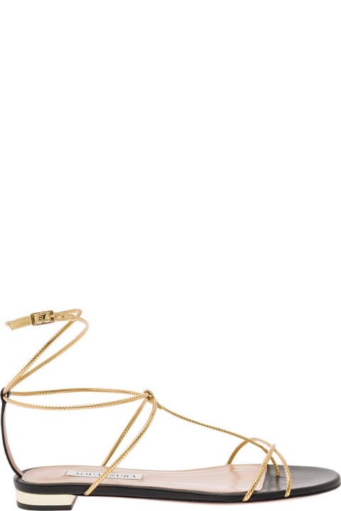 ウィメンズ新着アイテム Aquazzura 'roman Romance' Gold-tone Sandals With Criss Cross Straps In Vegan Leather Woman