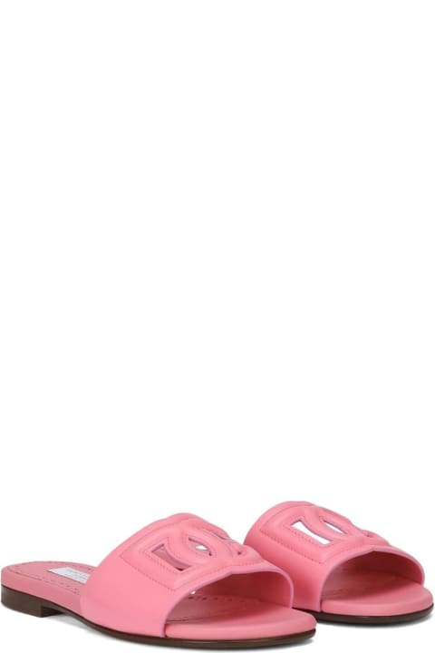 Dolce & Gabbana Kids Dolce & Gabbana Pink Leather Slide With Dg Logo