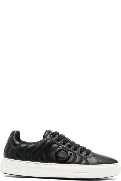 Black Gancini Padded Low-top Sneakers In Leather Man Salvatore Ferragamo