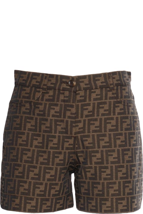 Bottoms for Girls Fendi Ff Brown Canvas Shorts