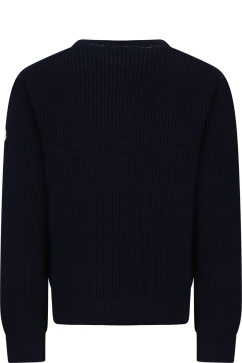 ボーイズ Monclerのニットウェア＆スウェットシャツ Moncler Blue Sweater For Boy With Logo