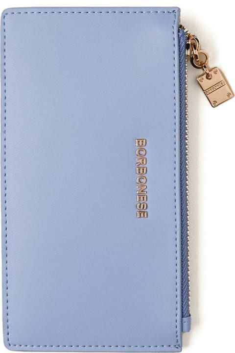 ウィメンズ Borboneseの財布 Borbonese Medium Light Blue Leather Card Holder