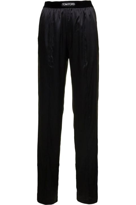 Fashion for Women Tom Ford Black Loose Pants With Logo In Stretch Silk Woman Tom Ford
