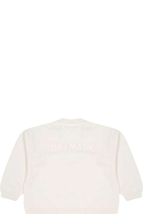 Topwear for Baby Girls Balmain Ivory Cardigan For Baby Girl With Logo