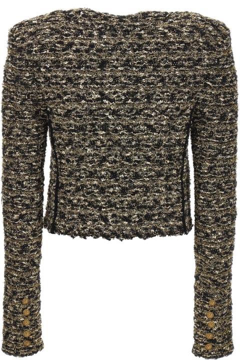 Balmain Sweaters for Women Balmain Collarless Tweed Cropped Jacket