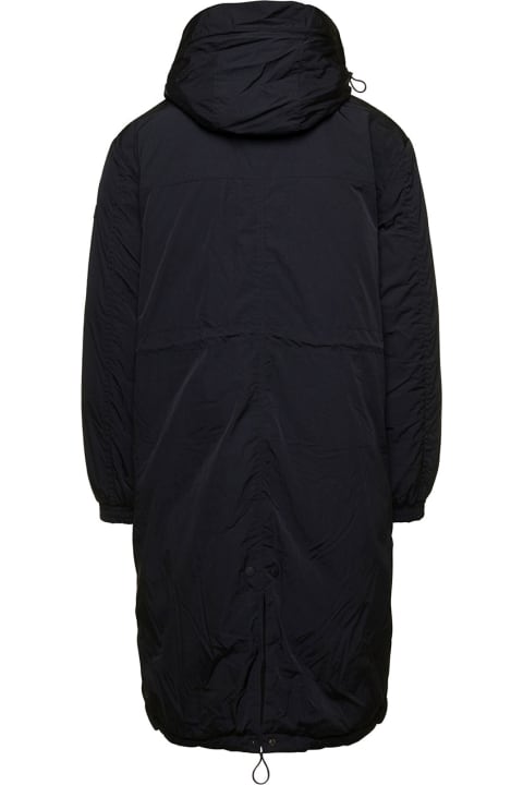 'rengo' Black Hooded Parka Jacket With Logo Patch In Nylon Man