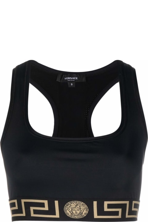 Versace Women's Black Stretch Fabric Top With  Logo
