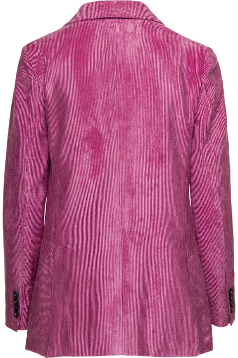 Loose Pink Double-breasted Jacket With Patch Pockets In Corduroy Woman