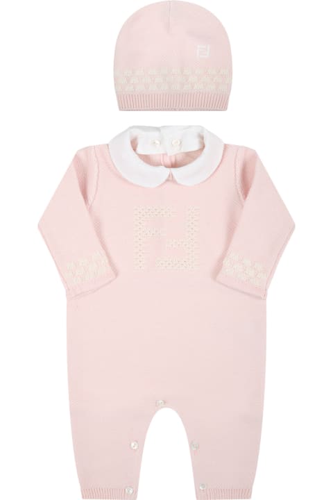 Fendi for Kids Fendi Pink Set For Baby Girl With Douple Ff