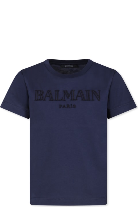 Balmain Topwear for Boys Balmain Blue T-shirt For Kids With Logo
