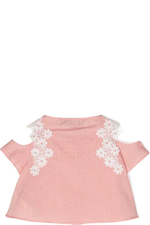 ガールズ Simonettaのシャツ Simonetta Pink Lamé Striped Shirt With Lace