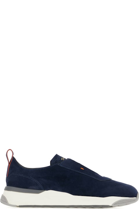 Santoni for Men Santoni Navy Blue Suede Sneakers