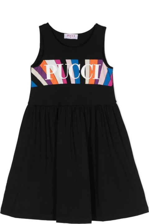 Pucci Dresses for Girls Pucci Black Flared Dress With Iride And Logo Print Band