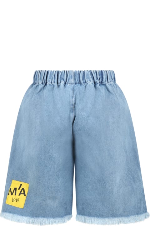 Light-blue Shorts For Girl With Logo Patch