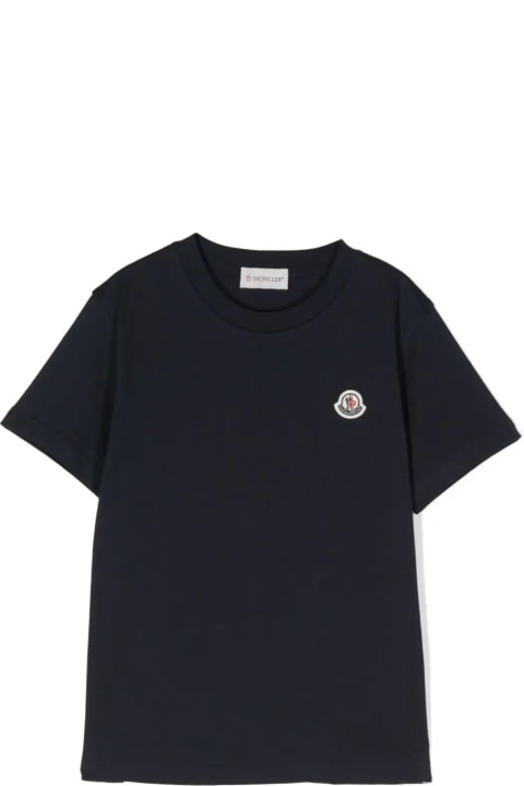 Moncler for Kids Moncler Blue T-shirt With Logo Patch